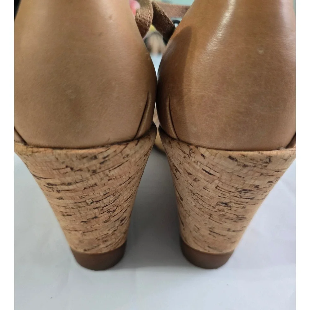 Teva Riviera Stitch Leather Cork Wedge Sandals Tan Brown 1002021 Womens 9